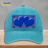 Blue White Quatrefoil Blue Center Hearts Novelty License Plate Hat Unconstructed Cotton / Lake Blue
