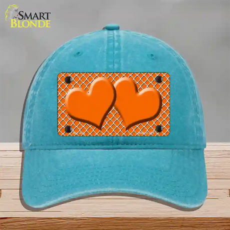 Orange White Quatrefoil Orange Center Hearts Novelty License Plate Hat Unconstructed Cotton / Lake Blue