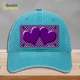 Purple White Quatrefoil Purple Center Hearts Novelty License Plate Hat Unconstructed Cotton / Lake Blue