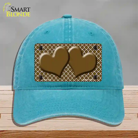 Brown White Quatrefoil Brown Center Hearts Novelty License Plate Hat Unconstructed Cotton / Lake Blue