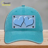 Light Blue White Quatrefoil Light Blue Center Hearts Novelty License Plate Hat Unconstructed Cotton / Lake Blue