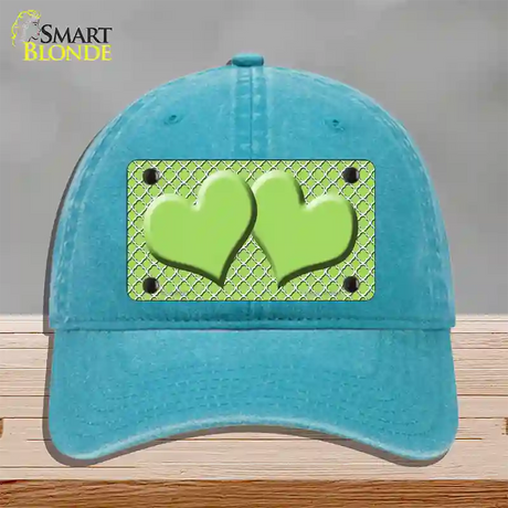 Lime Green White Quatrefoil Lime Green Center Hearts Novelty License Plate Hat Unconstructed Cotton / Lake Blue