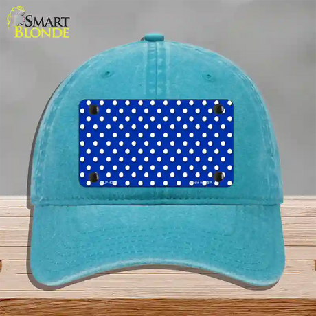 Blue Polka Dot Novelty License Plate Hat Unconstructed Cotton / Lake Blue