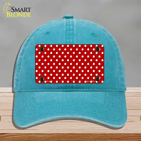 Red Polka Dot Novelty License Plate Hat Unconstructed Cotton / Lake Blue