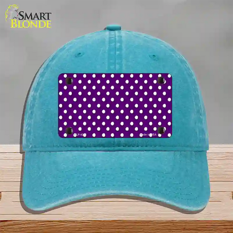 Purple Polka Dot Novelty License Plate Hat Unconstructed Cotton / Lake Blue