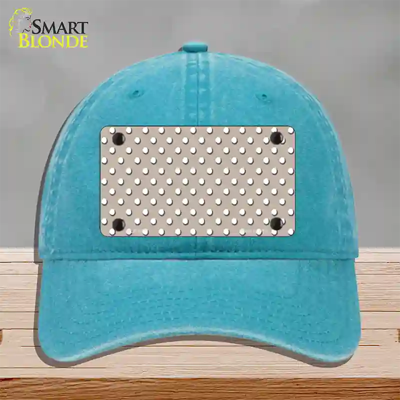Tan Polka Dot Novelty License Plate Hat Unconstructed Cotton / Lake Blue