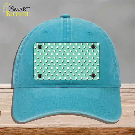 Mint Polka Dot Novelty License Plate Hat Unconstructed Cotton / Lake Blue