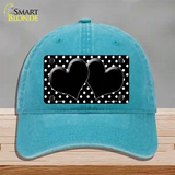 Black White Polka Dot Center Hearts Novelty License Plate Hat Unconstructed Cotton / Lake Blue