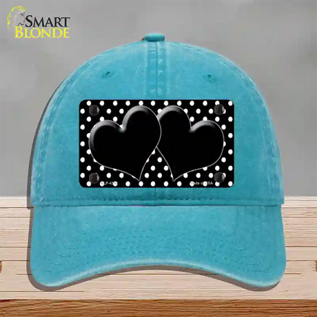 Black White Polka Dot Center Hearts Novelty License Plate Hat Unconstructed Cotton / Lake Blue