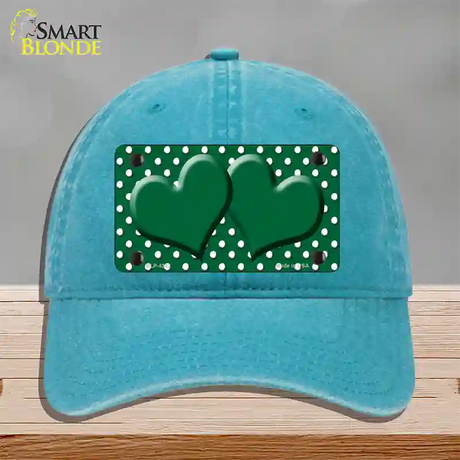 Green White Polka Dot Center Hearts Novelty License Plate Hat Unconstructed Cotton / Lake Blue