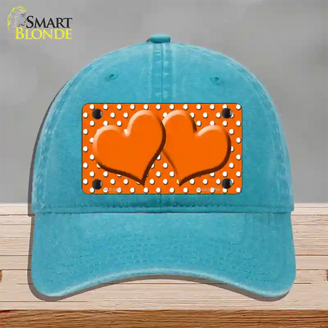 Orange White Polka Dot Center Hearts Novelty License Plate Hat Unconstructed Cotton / Lake Blue