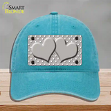 Grey White Polka Dot Center Hearts Novelty License Plate Hat Unconstructed Cotton / Lake Blue