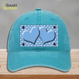 Light Blue White Polka Dot Center Hearts Novelty License Plate Hat Unconstructed Cotton / Lake Blue