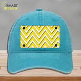 Yellow White Large Chevron Novelty License Plate Hat Unconstructed Cotton / Lake Blue