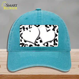 White Black Cheetah White Center Hearts Novelty License Plate Hat Unconstructed Cotton / Lake Blue