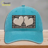 Tan Black Houndstooth Tan Center Hearts Novelty License Plate Hat Unconstructed Cotton / Lake Blue