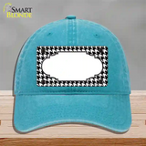 White Black Houndstooth Scallop Center Novelty License Plate Hat Unconstructed Cotton / Lake Blue