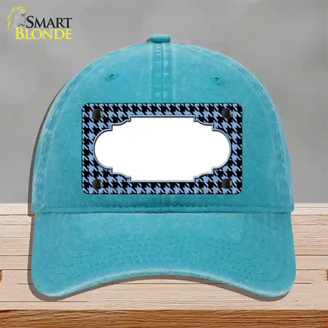 Light Blue Black Houndstooth Scallop Center Novelty License Plate Hat Unconstructed Cotton / Lake Blue