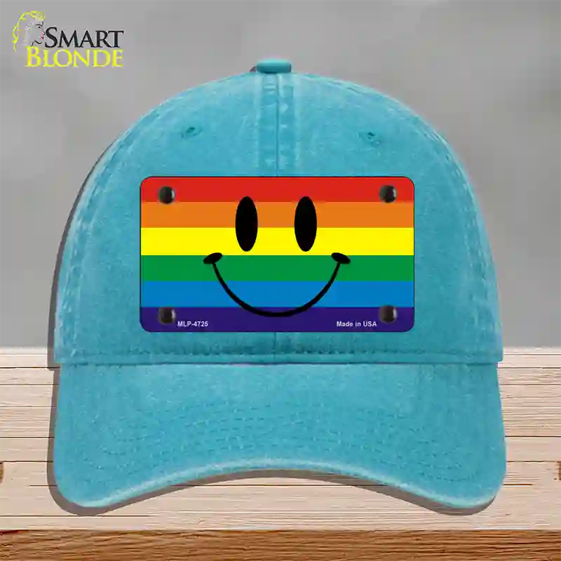Smiley Face Novelty License Plate Hat Unconstructed Cotton Lake Blue