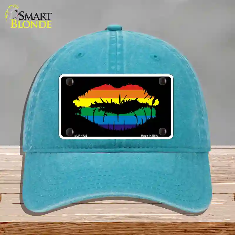 Lips Novelty License Plate Hat Unconstructed Cotton Lake Blue