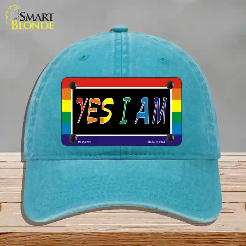 Yes I Am Novelty License Plate Hat Unconstructed Cotton Lake Blue