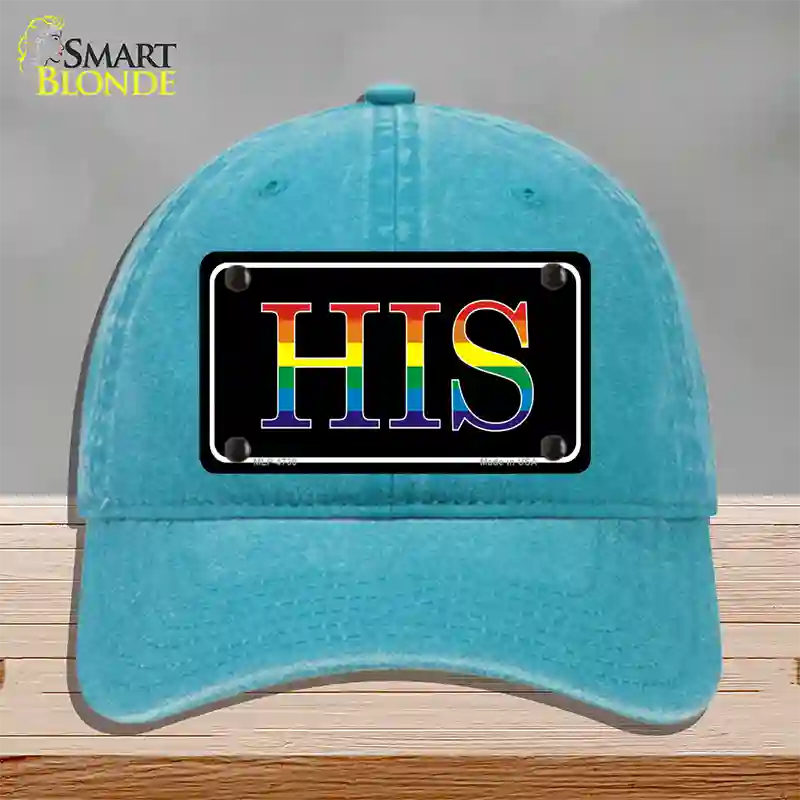 His Rainbow Novelty License Plate Hat Unconstructed Cotton Lake Blue