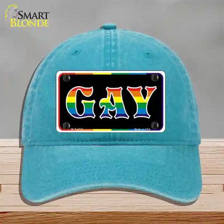 Gay Novelty License Plate Hat Unconstructed Cotton / Lake Blue
