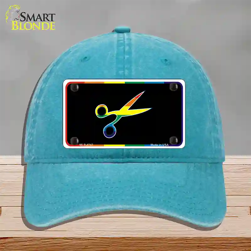Scissors Novelty License Plate Hat Unconstructed Cotton Lake Blue