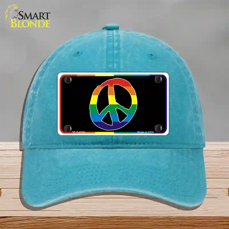 Peace Sign Novelty License Plate Hat Unconstructed Cotton Lake Blue