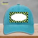 Lime Green Black Chevron Scallop Novelty License Plate Hat Unconstructed Cotton / Lake Blue