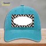 Tan Black Chevron Scallop Novelty License Plate Hat Unconstructed Cotton / Lake Blue