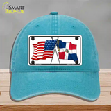 United States Dominican Republic Crossed Flags Novelty License Plate Hat Sign Unconstructed Cotton / Lake Blue