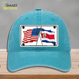 United States Costa Rica Crossed Flags Novelty License Plate Hat Sign Unconstructed Cotton / Lake Blue