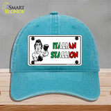 Italian Stallion Novelty License Plate Hat Unconstructed Cotton / Lake Blue