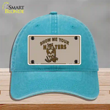 Show Me Your Hooters Novelty License Plate Hat Unconstructed Cotton / Lake Blue