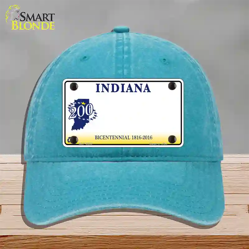 Indiana State Bicentennial Novelty License Plate Hat Unconstructed Cotton / Lake Blue
