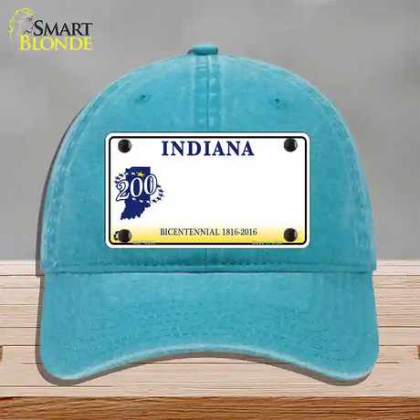 Indiana State Bicentennial Novelty License Plate Hat Unconstructed Cotton / Lake Blue