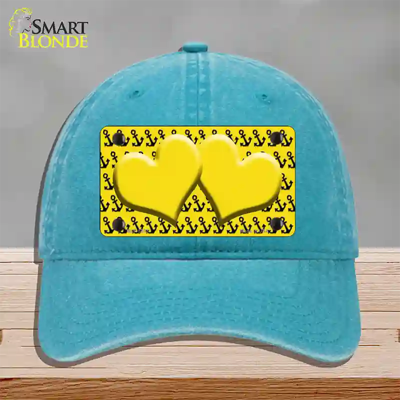 Yellow Black Anchor Yellow Heart Center Novelty License Plate Hat Unconstructed Cotton / Lake Blue