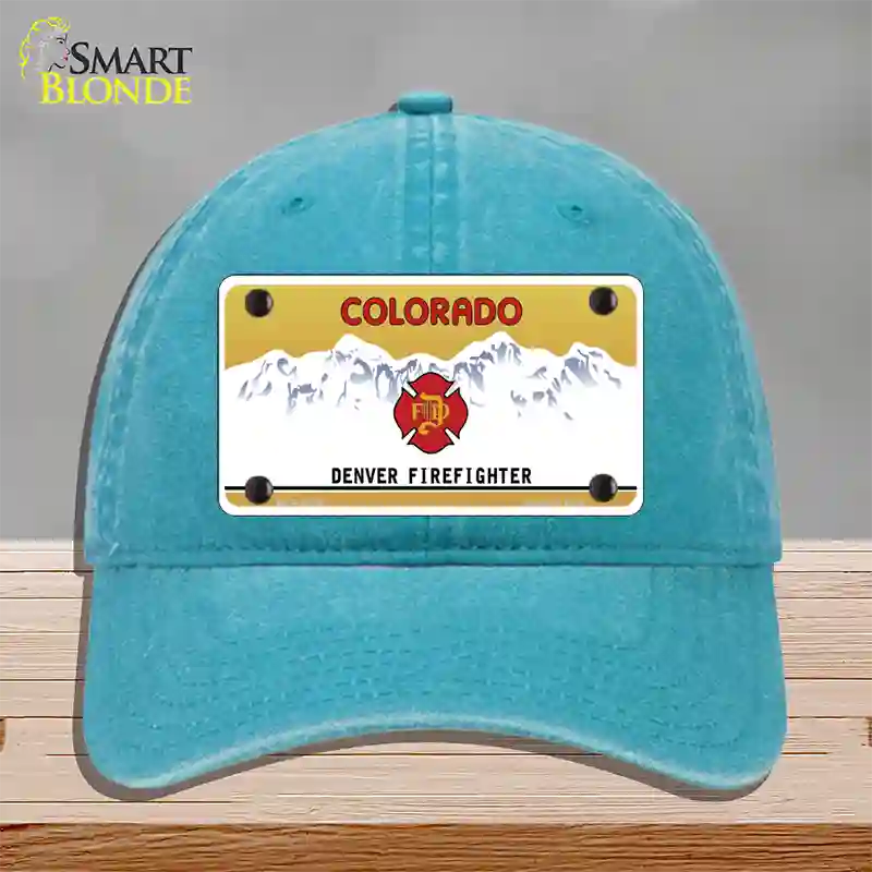Denver Fire Fighter Novelty License Plate Hat Unconstructed Cotton / Lake Blue