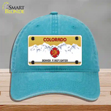 Denver Fire Fighter Novelty License Plate Hat Unconstructed Cotton / Lake Blue