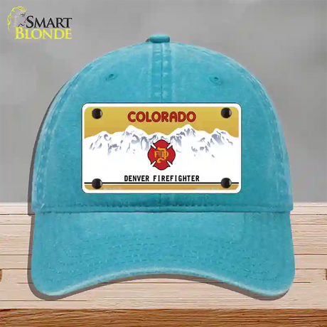 Denver Fire Fighter Novelty License Plate Hat Unconstructed Cotton / Lake Blue