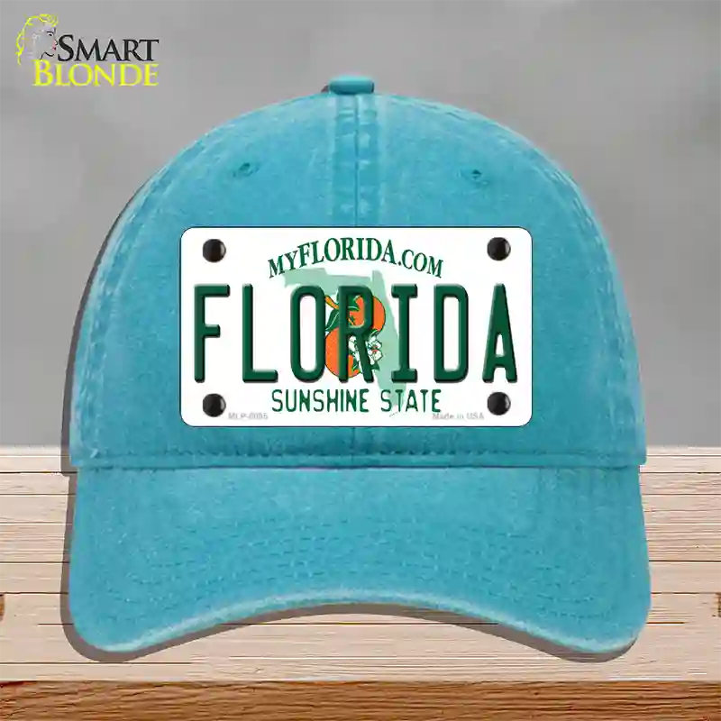 Florida Sunshine State Novelty License Plate Hat Unconstructed Cotton / Lake Blue