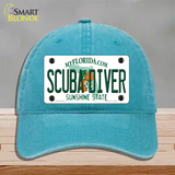 Scuba Diver Florida Novelty License Plate Hat Unconstructed Cotton / Lake Blue