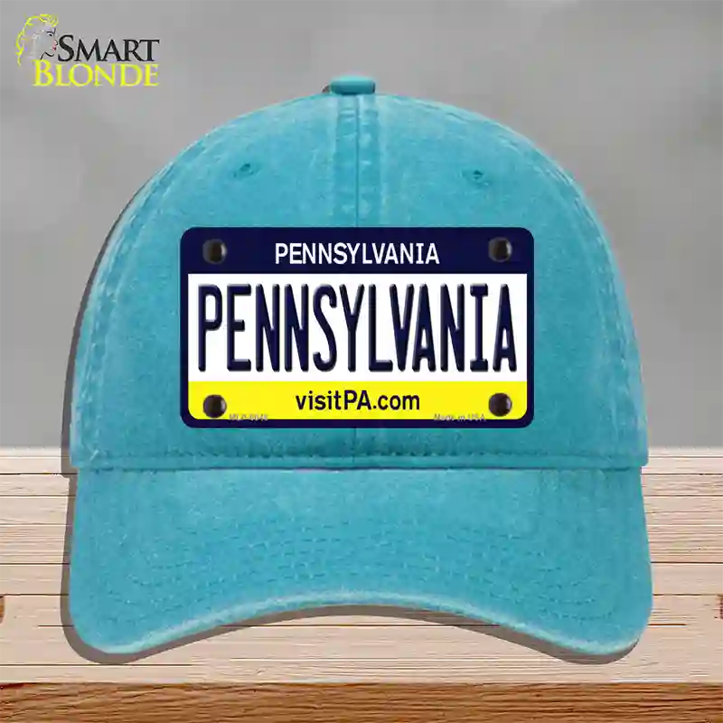 Pennsylvania State Novelty License Plate Hat Unconstructed Cotton / Lake Blue