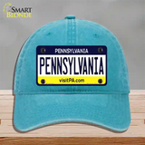Pennsylvania State Novelty License Plate Hat Unconstructed Cotton / Lake Blue