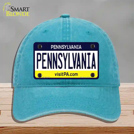 Pennsylvania State Novelty License Plate Hat Unconstructed Cotton / Lake Blue
