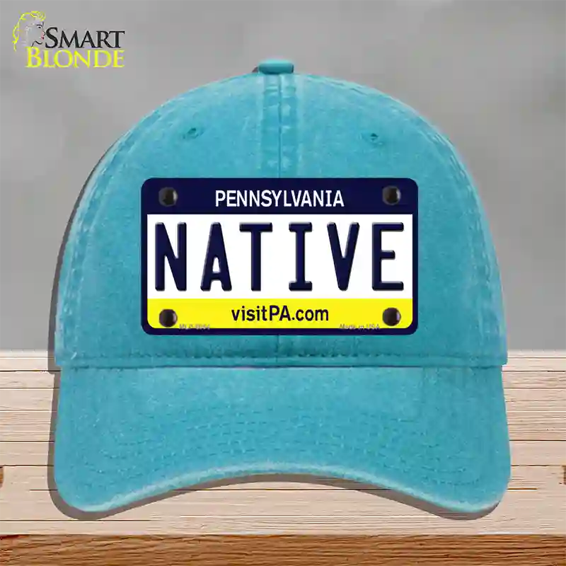 Native Pennsylvania State Novelty License Plate Hat Unconstructed Cotton / Lake Blue