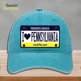 I Love Pennsylvania State Novelty License Plate Hat Unconstructed Cotton / Lake Blue
