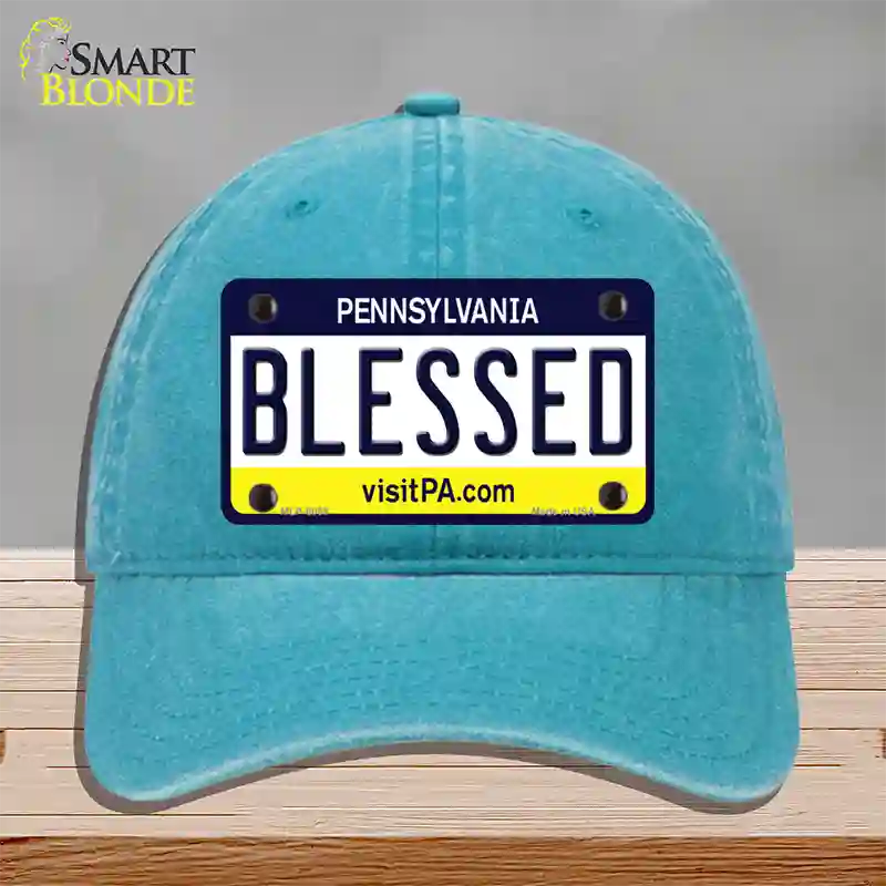 Blessed Pennsylvania State Novelty License Plate Hat Unconstructed Cotton / Lake Blue