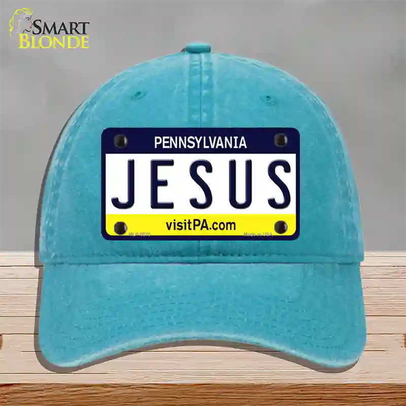 Jesus Pennsylvania State Novelty License Plate Hat Unconstructed Cotton / Lake Blue